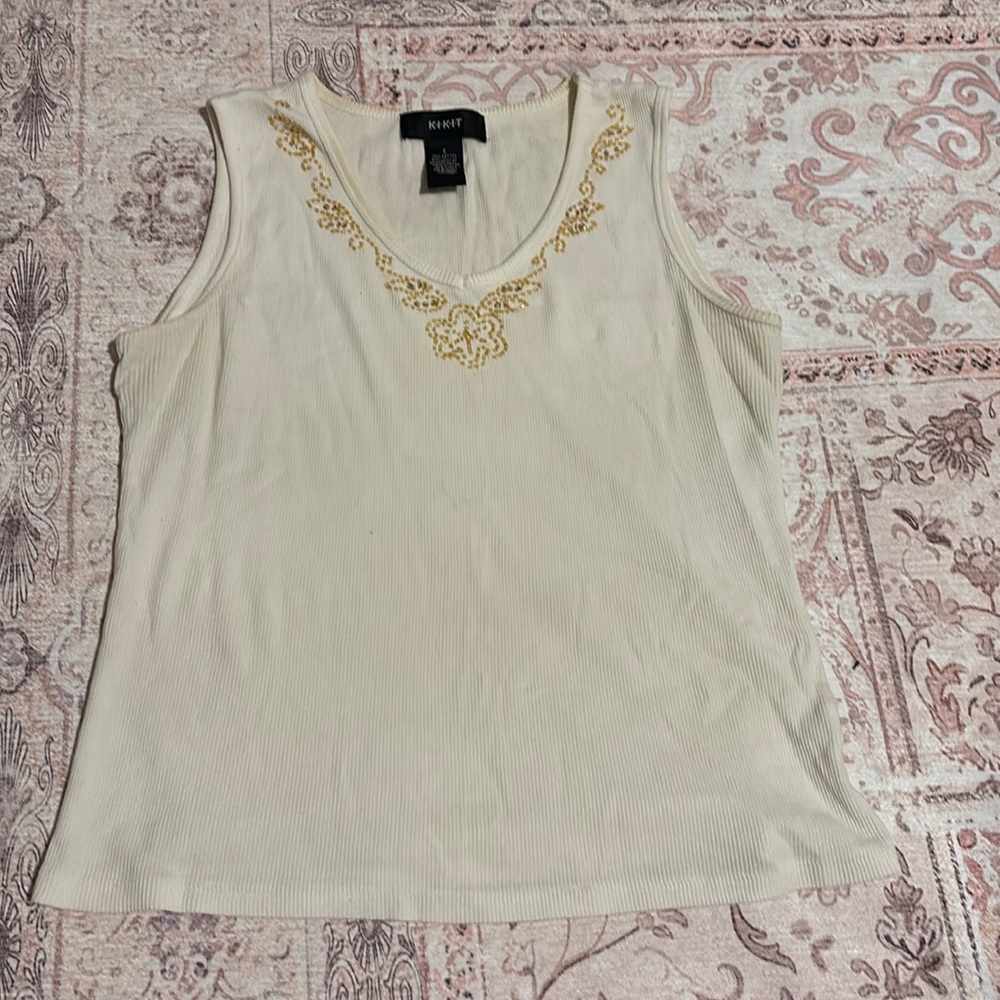 Vintage Beaded White Kikit Tank Top Size Small